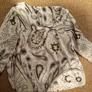 Lucky Brand Bohemian Style Beige, Brown, Paisley Blouse, Ladies Size Small